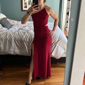 Jump one shoulder burgundy dress